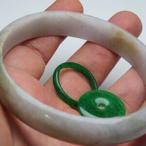 "Extra Large Natural Jade Bangle + Jade Ring & Donut 68-70mm"